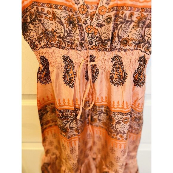 Chaudry KC Size Med 100% Silk Coral Ruffle Floral Knee Length Boho Peasant NWT - Picture 3 of 7